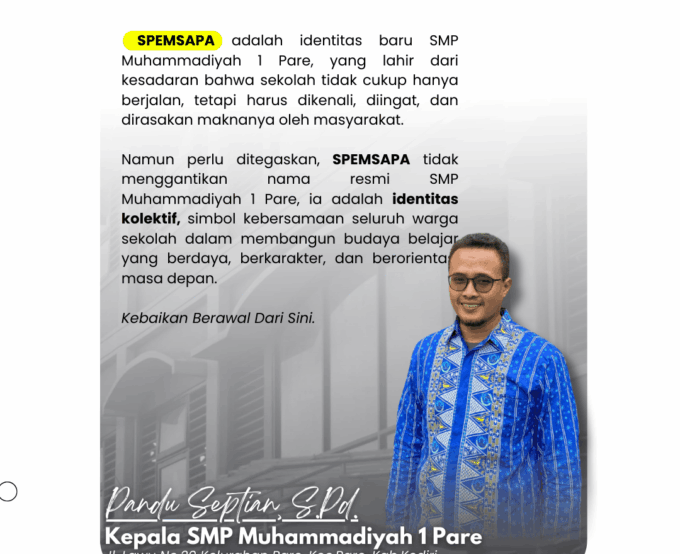 Kepala SMP Muhammadiyah 1 Pare Tegaskan SPEMSAPA sebagai Penguatan Identitas Sekolah